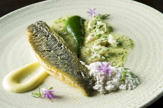 sea bass with sorrel sauce on the side