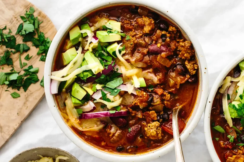 Delish chili served in a bowl