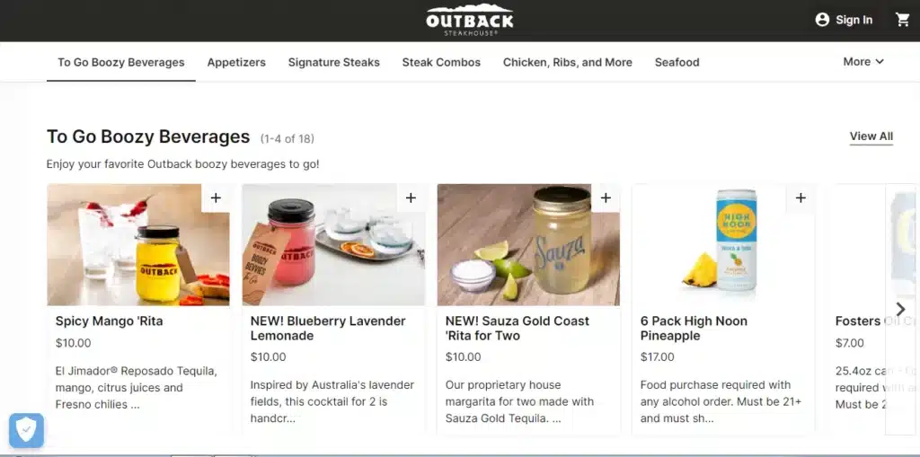 Outback Steakhouse Drink Menu With Prices