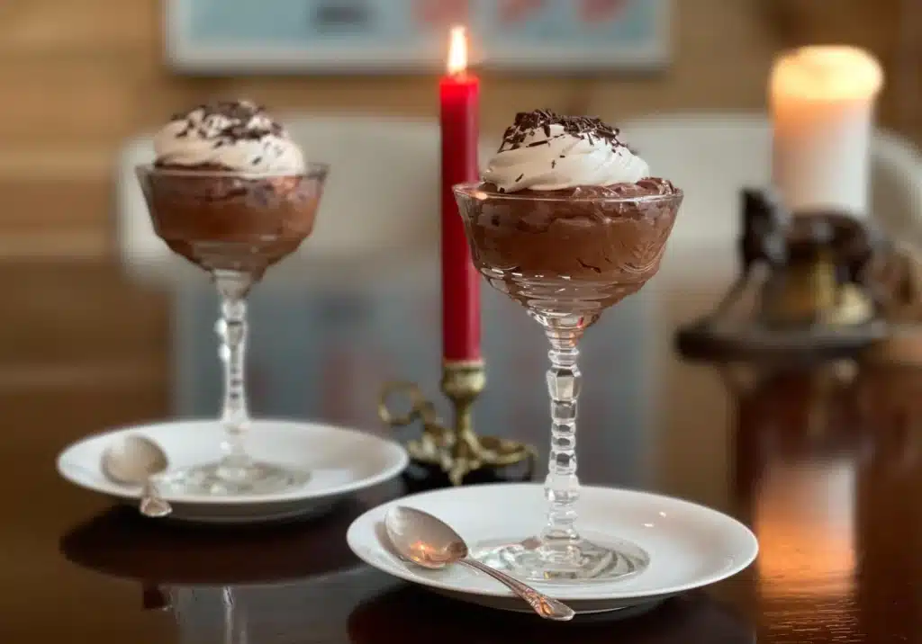 Chocolate Mousse Served In Long Glasses