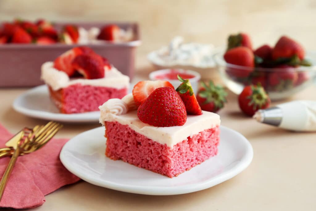 Strawberry Cake Slice Served In Plate
