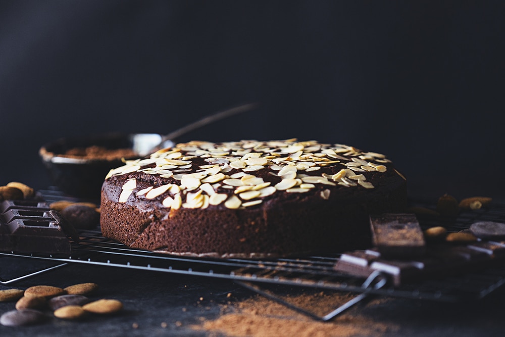 Chocolate Almond Cake On Cake Stand