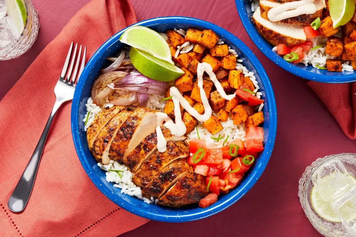 Chicken Chipotle Bowl In Blue Bowl