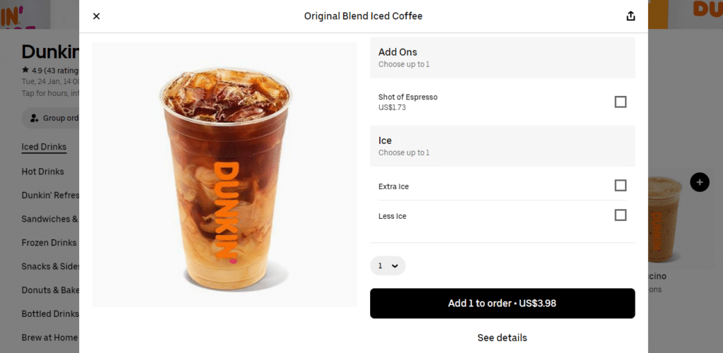 Dunkin' Donuts Add To Cart