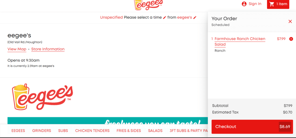 Eegee's Checkout
