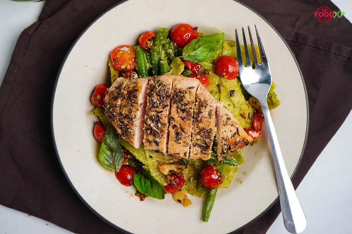 Serving Jamie Oliver Pesto Chicken Pasta