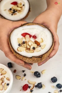 Coconut Smoothie Bowl in coconut shell